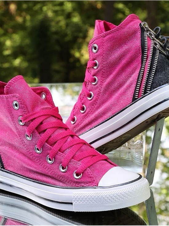 Converse Shoes - Converse Chuck Taylor All Stars Hot Pink with Black, includes zipper decal!